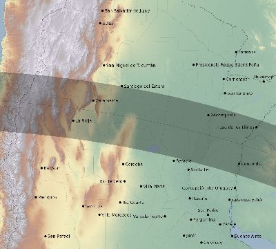 Map of the eclipse path across Argentina on 09/05/2909