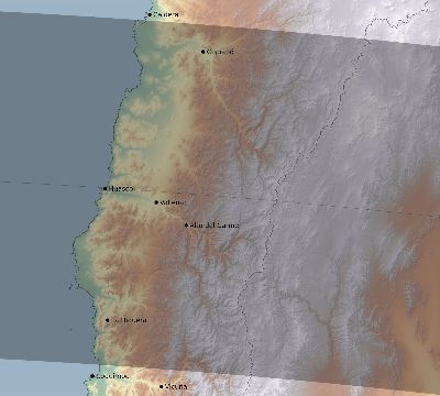 Map of the eclipse path across Chile on 09/05/2909