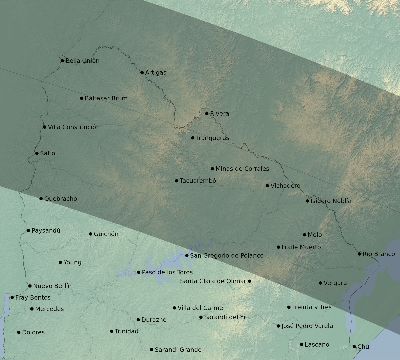 Map of the eclipse path across Uruguay on 09/05/2909