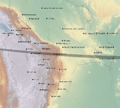 Map of the eclipse path across Bolivia on 03/02/2910