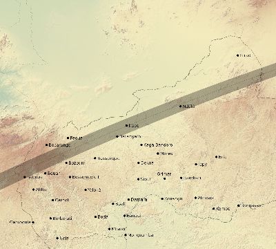 Map of the eclipse path across Central African Republic on 03/02/2910