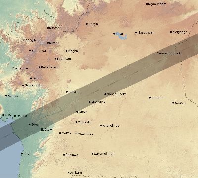 Map of the eclipse path across Cameroon on 03/02/2910