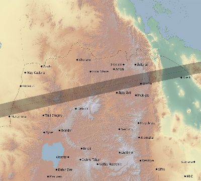 Map of the eclipse path across Ethiopia on 03/02/2910