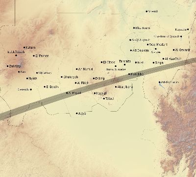 Map of the eclipse path across Sudan on 03/02/2910