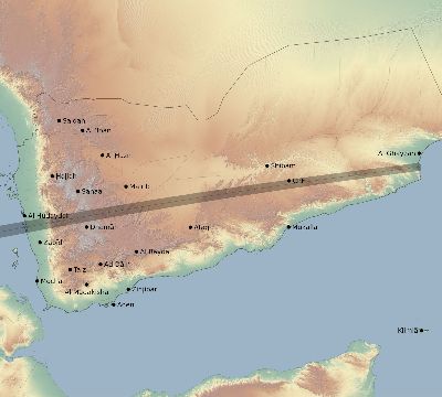 Map of the eclipse path across Yemen on 03/02/2910