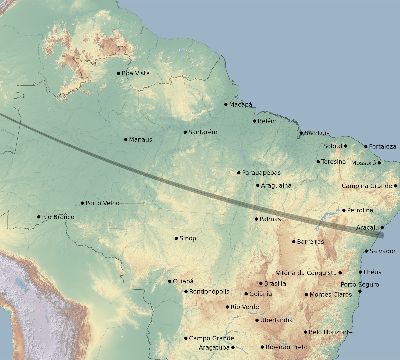 Map of the eclipse path across Brazil on 08/26/2910