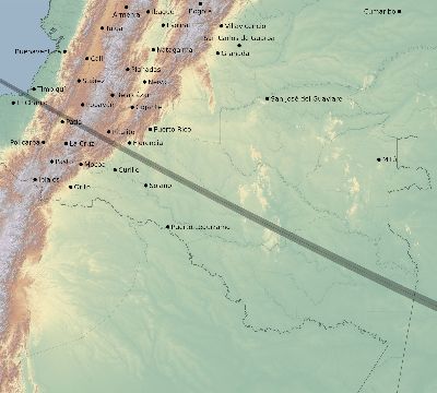 Map of the eclipse path across Colombia on 08/26/2910