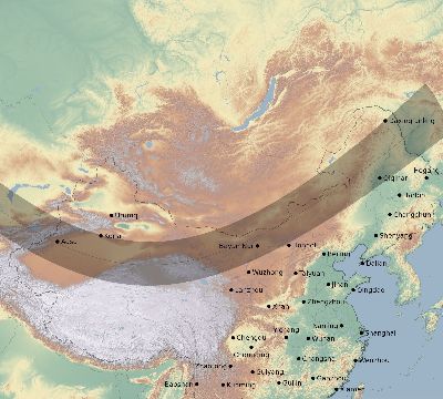 Map of the eclipse path across China on 12/29/2912