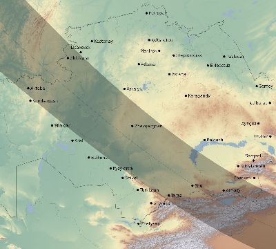 Map of the eclipse path across Kazakhstan on 12/29/2912