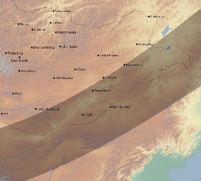 Map of the eclipse path across Mongolia on 12/29/2912