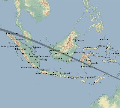 Map of the eclipse path across Indonesia on 06/25/2913