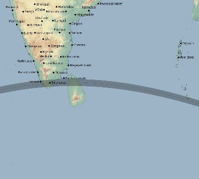 Map of the eclipse path across India on 06/25/2913