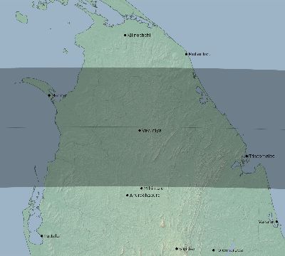Map of the eclipse path across Sri Lanka on 06/25/2913