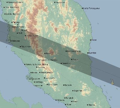 Map of the eclipse path across Malaysia on 06/25/2913