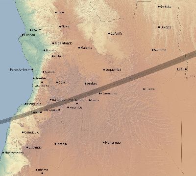 Map of the eclipse path across Angola on 12/18/2913