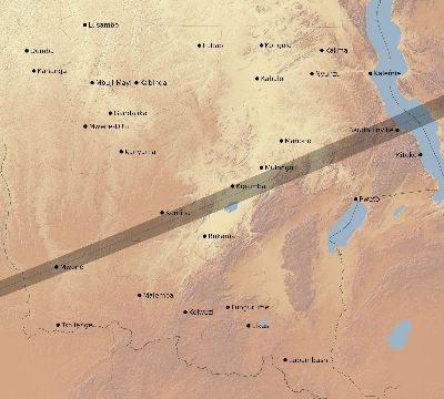Map of the eclipse path across DR Congo on 12/18/2913