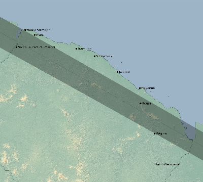 Map of the eclipse path across French Guiana on 12/18/2913