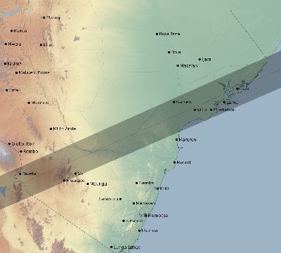 Map of the eclipse path across Kenya on 12/18/2913