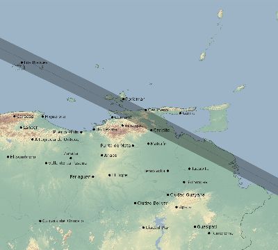 Map of the eclipse path across Venezuela on 12/18/2913