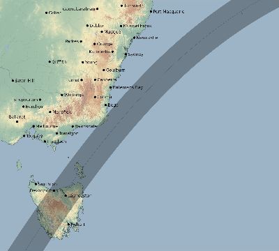 Map of the eclipse path across Australia on 04/23/2916