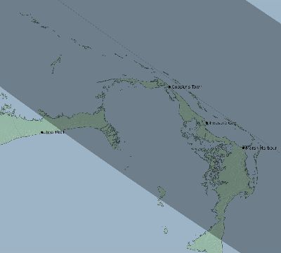 Map of the eclipse path across Bahamas on 10/18/2916
