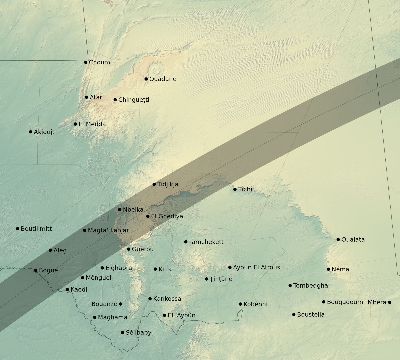 Map of the eclipse path across Mauritania on 04/12/2917