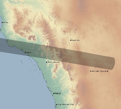 Map of the eclipse path across Saudi Arabia on 04/12/2917