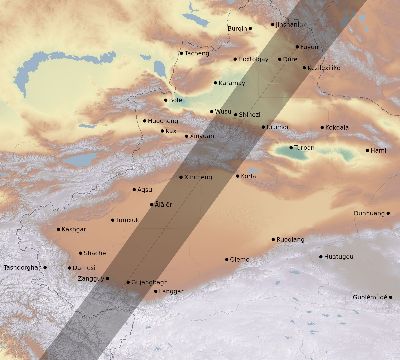 Map of the eclipse path across China on 04/02/2918