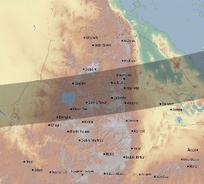 Map of the eclipse path across Ethiopia on 04/02/2918