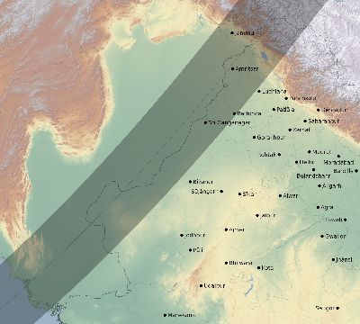 Map of the eclipse path across India on 04/02/2918