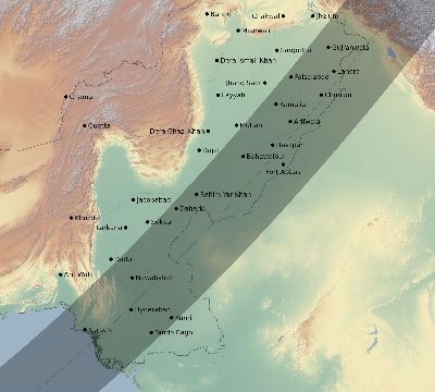 Map of the eclipse path across Pakistan on 04/02/2918