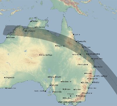 Map of the eclipse path across Australia on 09/26/2918