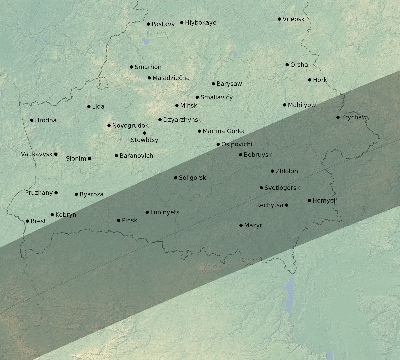 Map of the eclipse path across Belarus on 08/05/2920