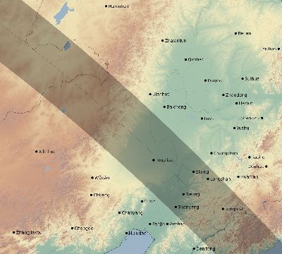 Map of the eclipse path across China on 08/05/2920