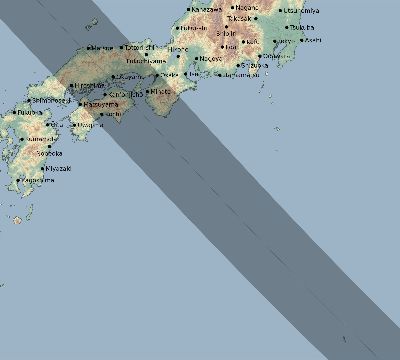 Map of the eclipse path across Japan on 08/05/2920