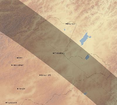 Map of the eclipse path across Mongolia on 08/05/2920
