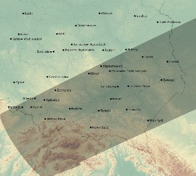 Map of the eclipse path across Poland on 08/05/2920