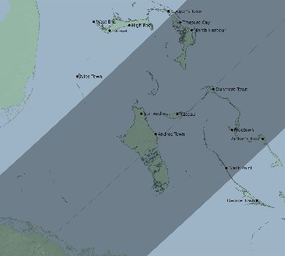 Map of the eclipse path across Bahamas on 01/19/2922