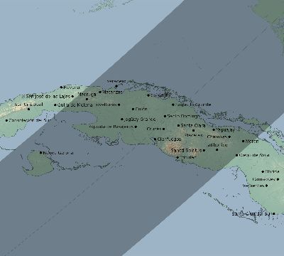 Map of the eclipse path across Cuba on 01/19/2922