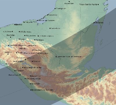 Map of the eclipse path across Mexico on 01/19/2922