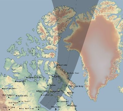 Map of the eclipse path across Canada on 06/05/2923