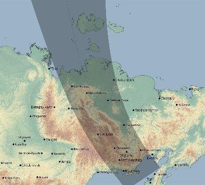 Map of the eclipse path across Russia on 06/05/2923