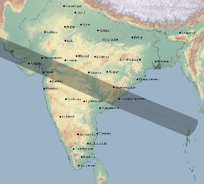 Map of the eclipse path across India on 05/24/2924