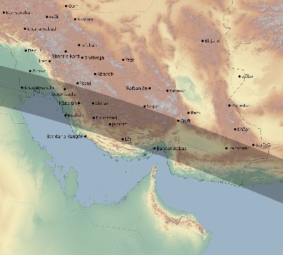 Map of the eclipse path across Iran on 05/24/2924