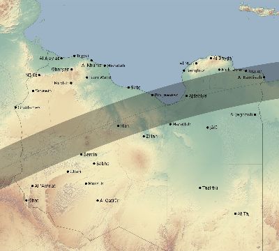 Map of the eclipse path across Libya on 05/24/2924