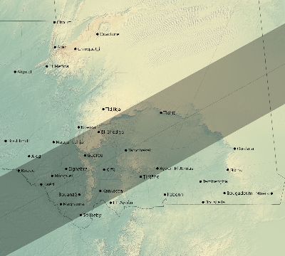 Map of the eclipse path across Mauritania on 05/24/2924