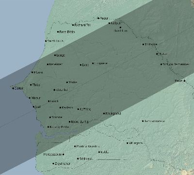 Map of the eclipse path across Senegal on 05/24/2924