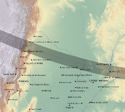 Map of the eclipse path across Argentina on 11/18/2924