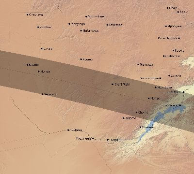 Map of the eclipse path across Zambia on 05/13/2925