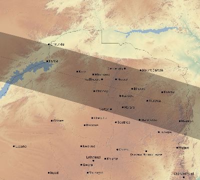 Map of the eclipse path across Zimbabwe on 05/13/2925